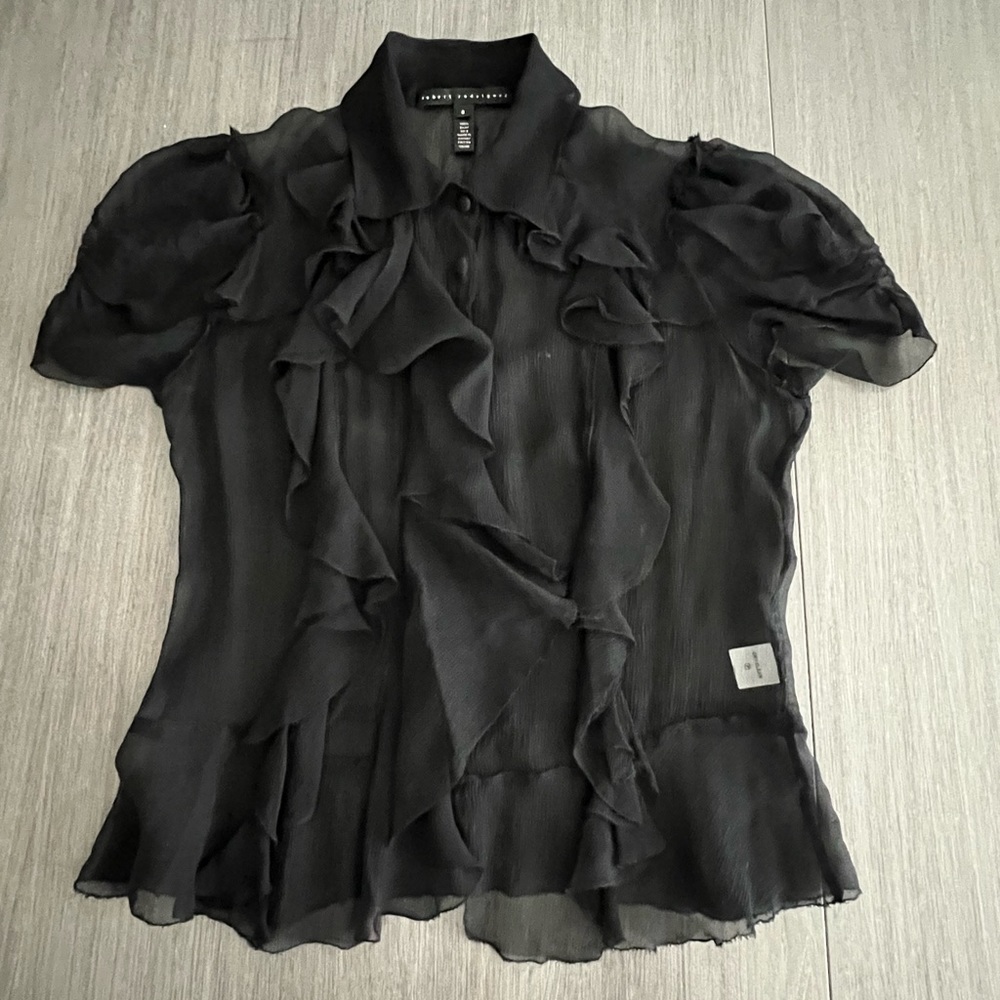Robert Rodriguez 100% silk sheer short sleeve top